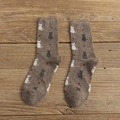 Coffee brown wool blend mid-calf socks with cute cat silhouette and red heart pattern - Coffee Cat