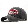 Gedetailleerd borduursel van New York NY-logo op vintage gewassen grijze katoenen pet - 56-60cm (Verstelbaar) / Zwart