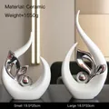 Modern white and silver ceramic abstract sculpture set in large and small sizes - White Silver (Vivid Large and Small Combination)