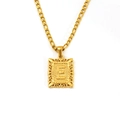 18K gold plated stainless steel Figaro chain necklace with letter E hollow pendant - Letter E(SP598G-E)