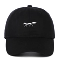 Gorra de béisbol clásica de algodón negro con bordado de zorro blanco y visera - Ajustable / Negro