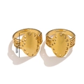 Adjustable golden stainless steel ring with oval hollow design and Greek key pattern - Gold-Oval Letter SUSEL