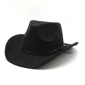 Classic black felt cowboy hat with wide brim and leather band with gold buckle accessory - Suede / Black