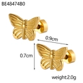 Detailed view of gold plated stainless steel butterfly studs with textured wings - Butterfly Style (BE48474B0)
