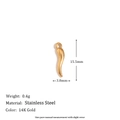 14K gold plated stainless steel horn pendant accessory, size 15.5mm by 3.8mm - Chili Pendant - Gold