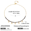 Collana in acciaio inossidabile con perle nere e grigie e cinque ciondoli a stella dorati - Collana con Perline Nere Grigie e Pendente a Stella Croce Dorata (JDN2409006)