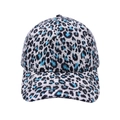 Detailed front view of black and blue leopard print baseball cap with six-panel design - Black Blue Cool Leopard (Series B-04)