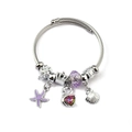 Adjustable silver bangle with purple starfish charms and crystal beads for women - Swan Starfish Shell (C2-002) / Purple