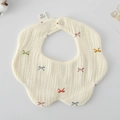 Cotton gauze baby bib with petal shape and colorful bow patterns in cream white - Gauze Flower Scarf - Colorful Bow