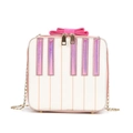 Borsa a tracolla bianca design pianoforte con fiocco rosa e tasti colorati - Rosa