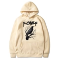 Cream hoodie featuring black F-CAW-F graphic and crow illustration on soft cotton fabric - Khaki