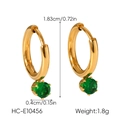 Close-up of gold hoop earrings with green zircon pendants and precise dimensions - Gold Hoop Earrings With Green Gemstone (HC-E10456)