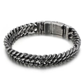 Vintage Edelstahl-Gliederkette für Herren mit antikem Silberfinish und Steckverschluss - Retro Distressed Mesh Panzerketten-Stil (KB79354-BD)