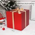 Matte red square Christmas gift box with golden satin bow, size 35cm x 35cm - 35cm Matte Red Gift Box