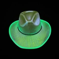 Detail of neon green LED fiber optic trim on glowing holographic cowboy party hat - Adult Green-Green Light