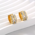 Orecchini a cerchio bicolore in acciaio inossidabile con texture spazzolata e zircone - Stile Largo Bicolore Oro Argento Spazzolato con Strass (KE112995-XY)