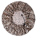 Detail of leopard print shower cap showing adjustable drawstring and PEVA lining - Leopard Print