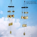 Etnisch metalen windgong met blauw oog, gouden bellen en munten, 45-55cm lengte - Oude Munt/Zwart Houten Bord (G10)