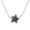 Gold beaded chain necklace featuring a blue ceramic starfish pendant on white background - Royal Blue Starfish