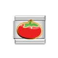 Dettaglio macro dello charm a pomodoro in smalto rosso e verde per bracciali modular - Pomodoro