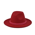Detail of red wide-brim wool fedora hat featuring a bold pink chain link decorative band - Adult 57-60cm / Color 03