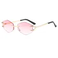 Rimless hexagonal sunglasses with gold metal frame and pink gradient lenses style C7 - Gradient Pink