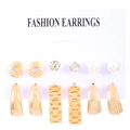 Detail of 6-pair gold hoop and stud earring set featuring resin and pearl accents - 6 Pairs Set - Gold Texture (4511) / Gold