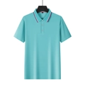Short-sleeved men's polo shirt in lake blue pique fabric with ribbed turndown collar - Lake Green