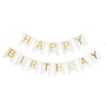 Detail of pink swallowtail banner with gold foil Happy Birthday letters for party decor - Banner
