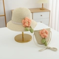 Detail von Kinder Strohhut und Taschen-Set mit floralen Akzenten und gepunktetem Band - 54cm (Empfohlen 2-10 Jahre) / Hut und Tasche Set / Beige