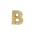 Classic 18k gold letter B pendant necklace with pavé set zircon stones on white background - Letter B
