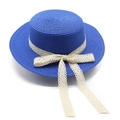 Blue boater straw hat with elegant white lace ribbon and bow for women beach sun protection - M (56-58cm) / Blue