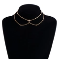 Double-layer gold body chain featuring a sparkling rhinestone pendant and bead details - ZW2710 Necklace Gold