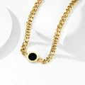 Golden titanium steel Cuban chain necklace with black Roman numeral pendant charm - Gold Necklace (CDK190)