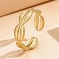 Minimalist gold stainless steel adjustable shell chain ring for women on beige background - J03132 / Gold