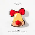 Broche cloche de Noël dorée avec nœud rouge et perle, taille 3,5 cm x 4 cm - Cloche de Noël (AFTS4-6)