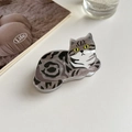 Cute grey striped cat hair claw clip made of glossy acrylic for women's hairstyles - American Shorthair Cat