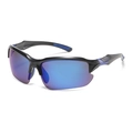 Outdoor sports sunglasses with black streamlined frame and blue-purple mirrored lenses - Black Frame Blue Legs Blue Lens Polarized