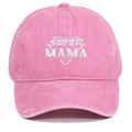 Berretto da baseball in cotone lavato rosa con ricamo Super Mama stile casual chic - Regolabile / Rosa
