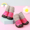 Breathable pink pet summer sandals with non-slip rubber soles for small dogs set of 4 - No. 1 / Rose Red
