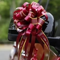 Red ribbon bow with I Love You More print tied to a black car side mirror - Wine Red with I Love You More