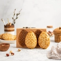 Rectangular beech wood cookie mold with Easter egg patterns and baked biscuit samples - Double Eggs