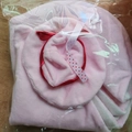 Pink plush cowboy goose outfit accessory for 23-inch porch goose with red ribbon bows - Valentine's Day