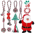 8-pack Christmas themed cotton rope dog toys set in red green and white holiday colors - 8-Piece Christmas Set