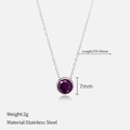 Gold plated stainless steel necklace with 7mm round purple zircon pendant and adjust chain - June Purple (Alexandrite Color) / Silver