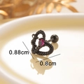 Cool black heart-shaped snake skin texture ear stud with red gemstone and 0.8cm size - Ball Style / Rose Red (Single Piece)