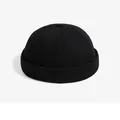 Classic black cotton miki hat with six-panel dome and rolled edge in retro streetwear style - Adjustable / Plain Black Miki Hat