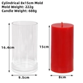 Clear acrylic cylinder candle mold with finished red candle 15x8cm size display - Cylinder 8x15cm