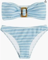 Bikini bandeau de seersucker de rayas azules y blancas con hebilla de carey ámbar - S / Azul claro