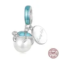 925 silver blue turtle charm with white pearl and Enjoy life engraved tag pendant - Sea Turtle Tag Pendant (SCC2506)